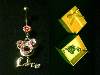 Piercing de Umbigo Corrente Mickey Rosa
